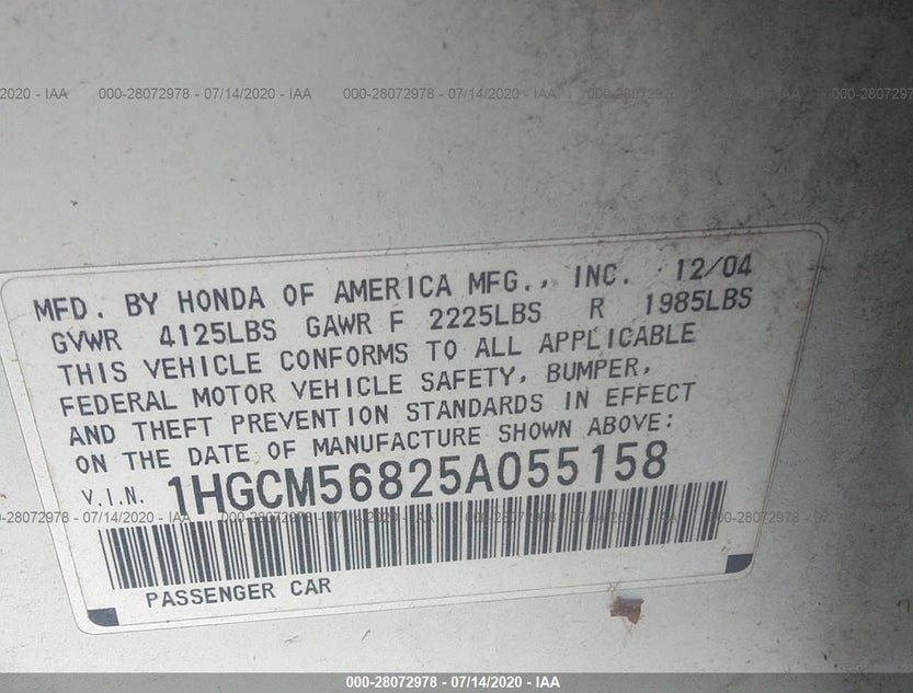 1HGCM56825A055158