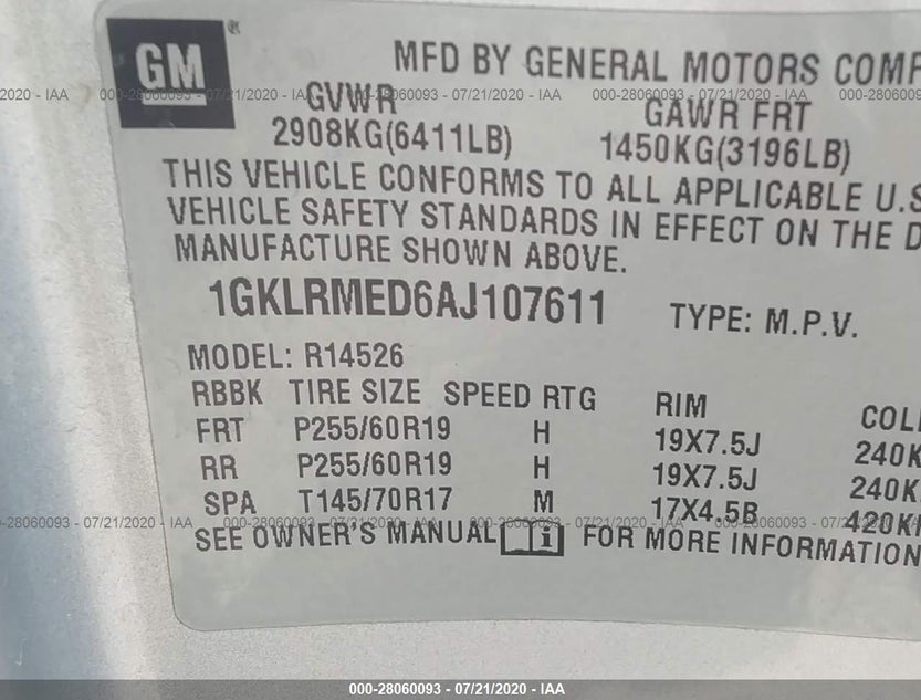 1GKLRMED6AJ107611