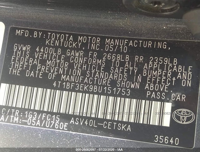 4T1BF3EK9BU151753