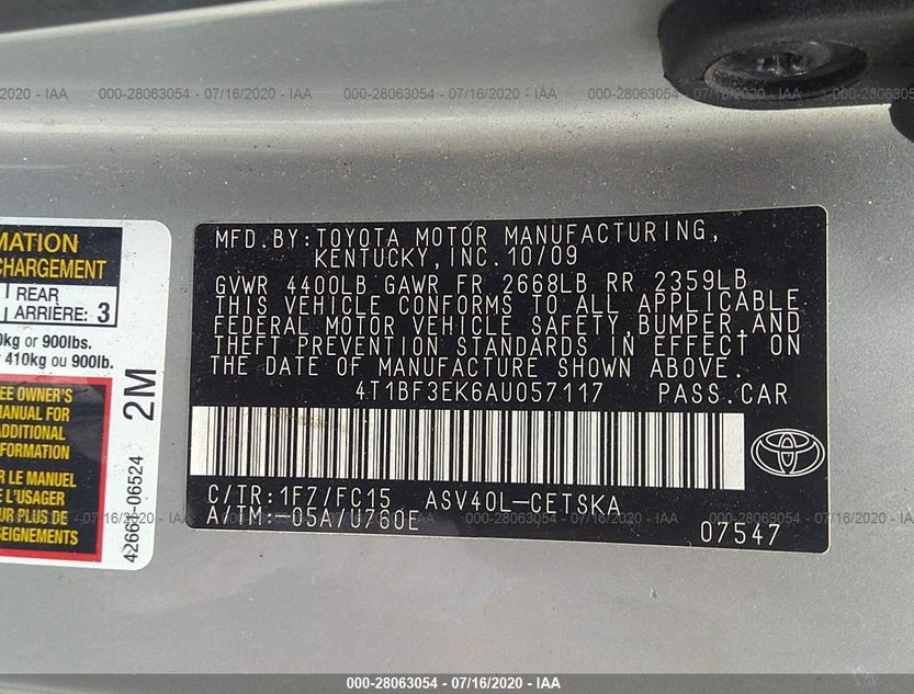 4T1BF3EK6AU057117