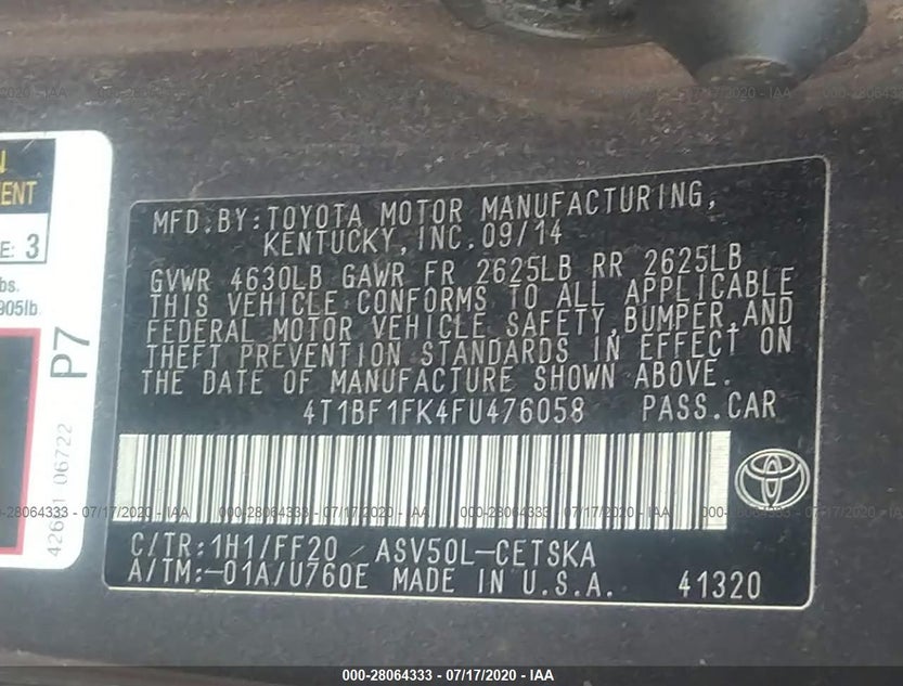 4T1BF1FK4FU476058