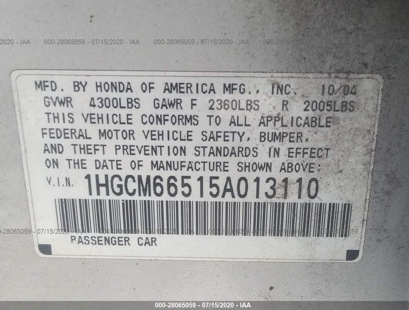 1HGCM66515A013110