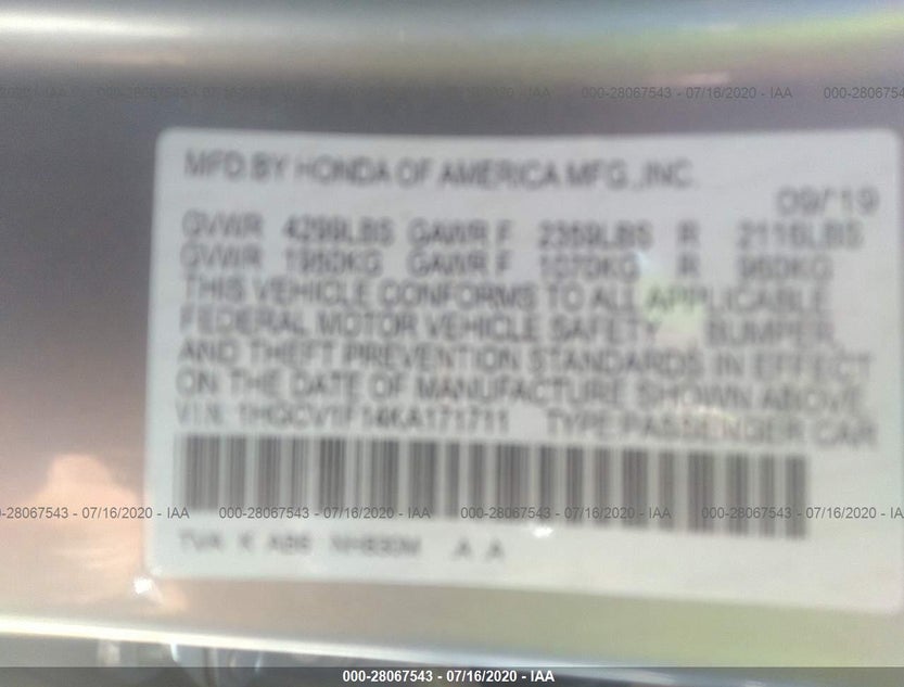 1HGCV1F14KA171711