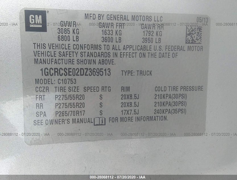 1GCRCSE02DZ369513