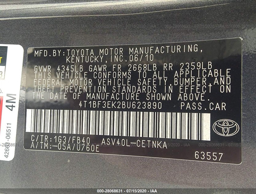 4T1BF3EK2BU623890