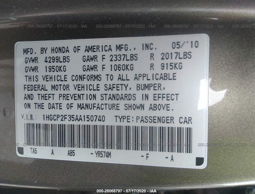 1HGCP2F35AA150740