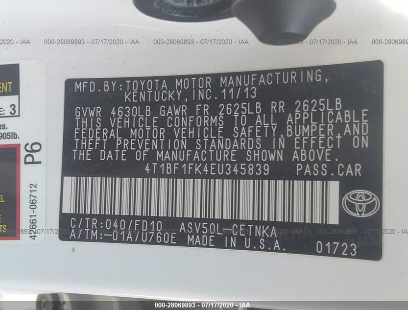 4T1BF1FK4EU345839