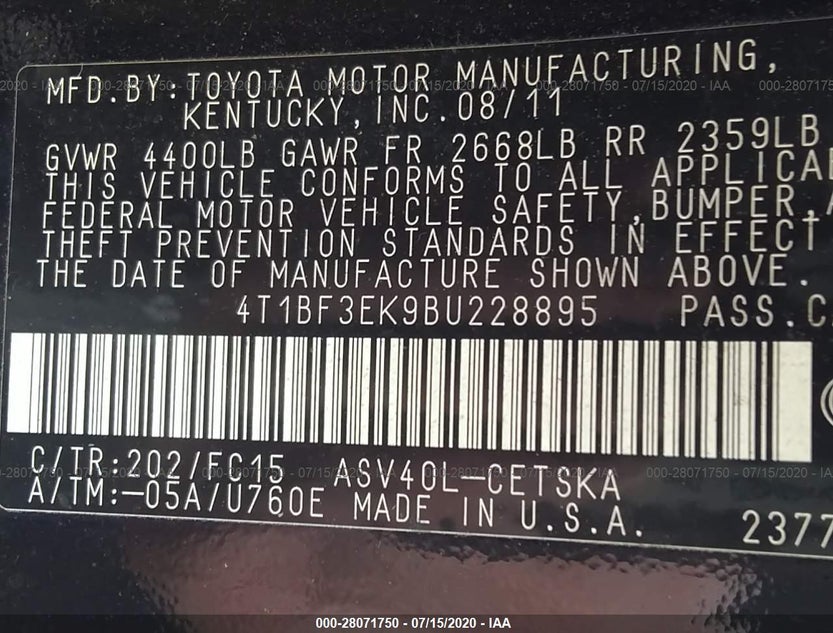 4T1BF3EK9BU228895