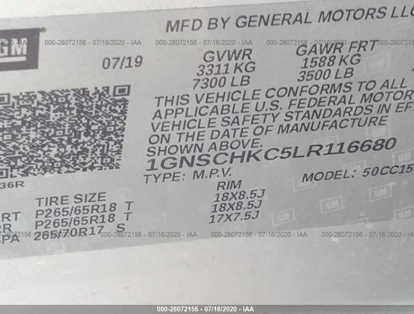 1GNSCHKC5LR116680