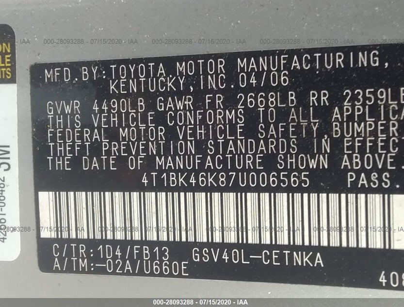 4T1BK46K87U006565