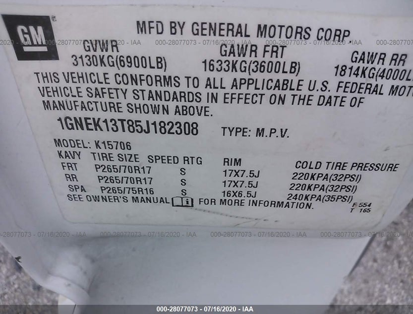 1GNEK13T85J182308