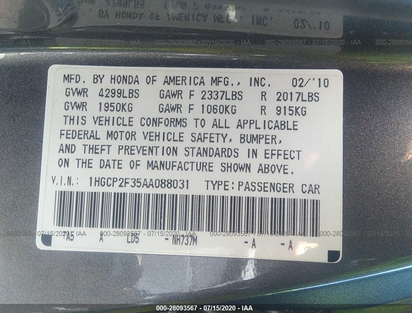 1HGCP2F35AA088031