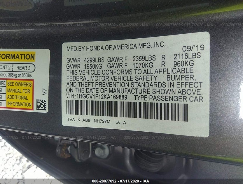 1HGCV1F12KA169889