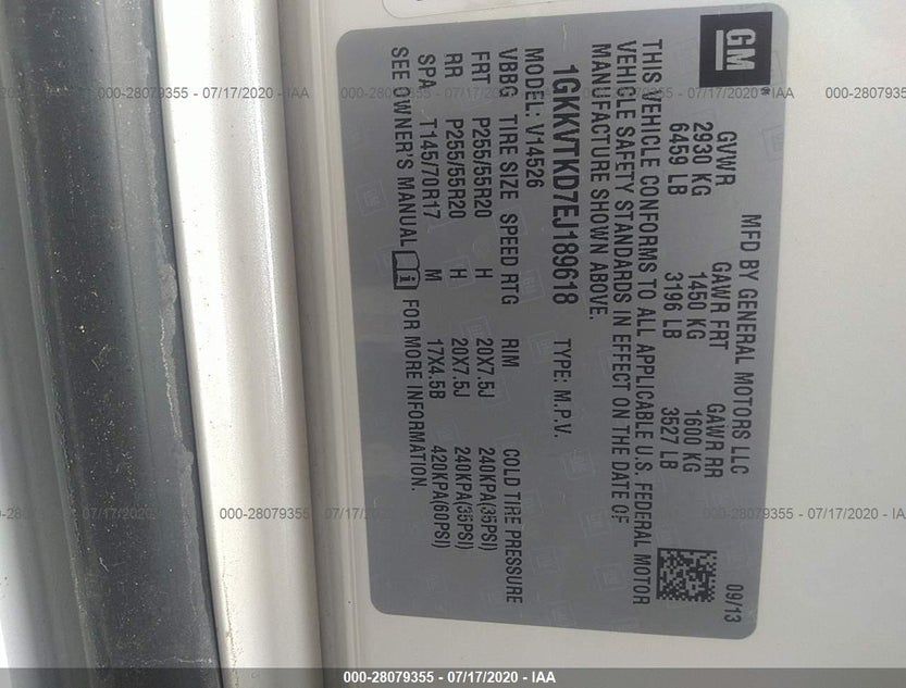 1GKKVTKD7EJ189618