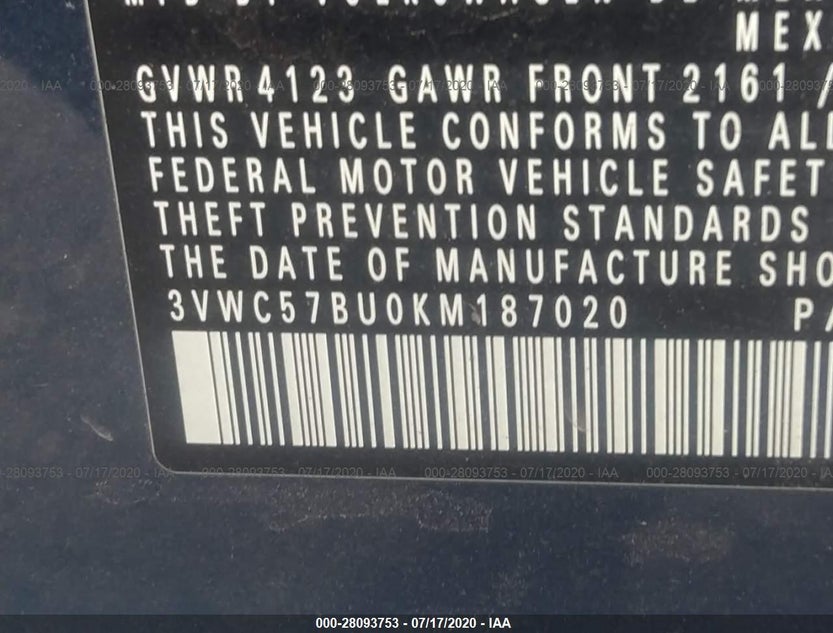 3VWC57BU0KM187020