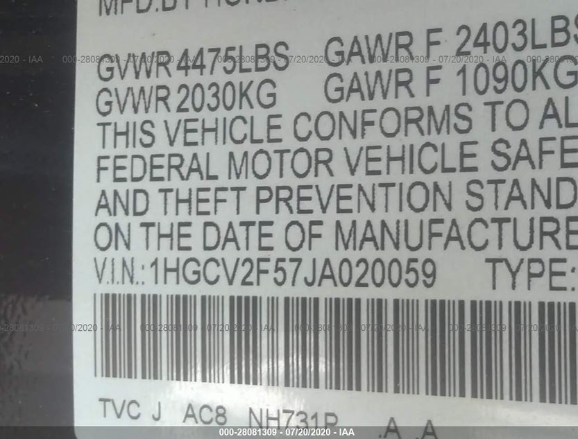 1HGCV2F57JA020059
