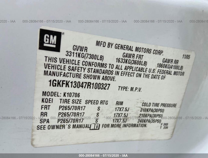 1GKFK13047R100327
