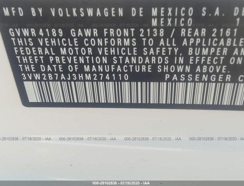 3VW2B7AJ3HM274110