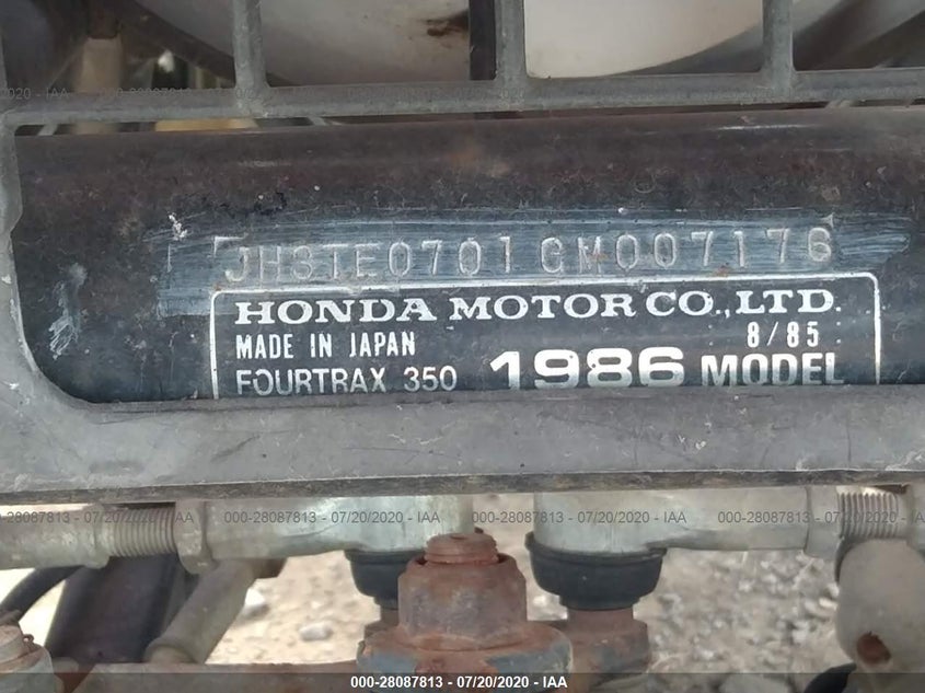 1986 Honda Trx350 VIN: JH3TE0701GM007176 Lot: 28087813