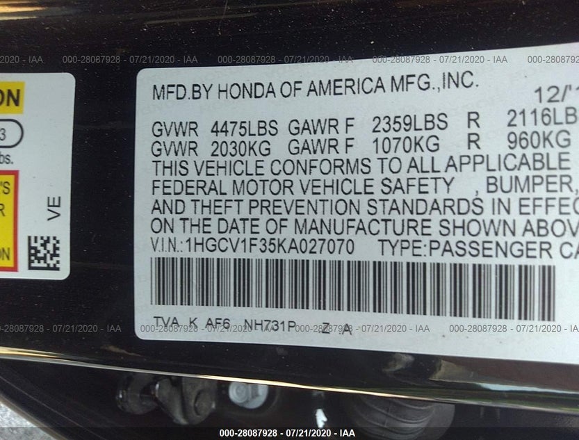 1HGCV1F35KA027070