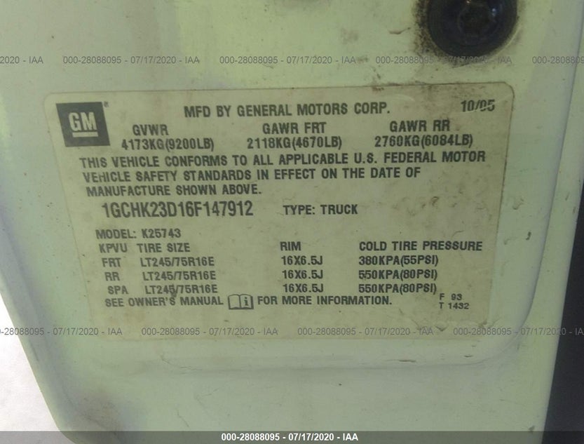 1GCHK23D16F147912