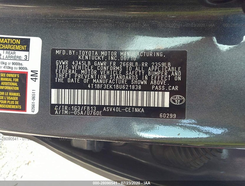 4T1BF3EK1BU621838