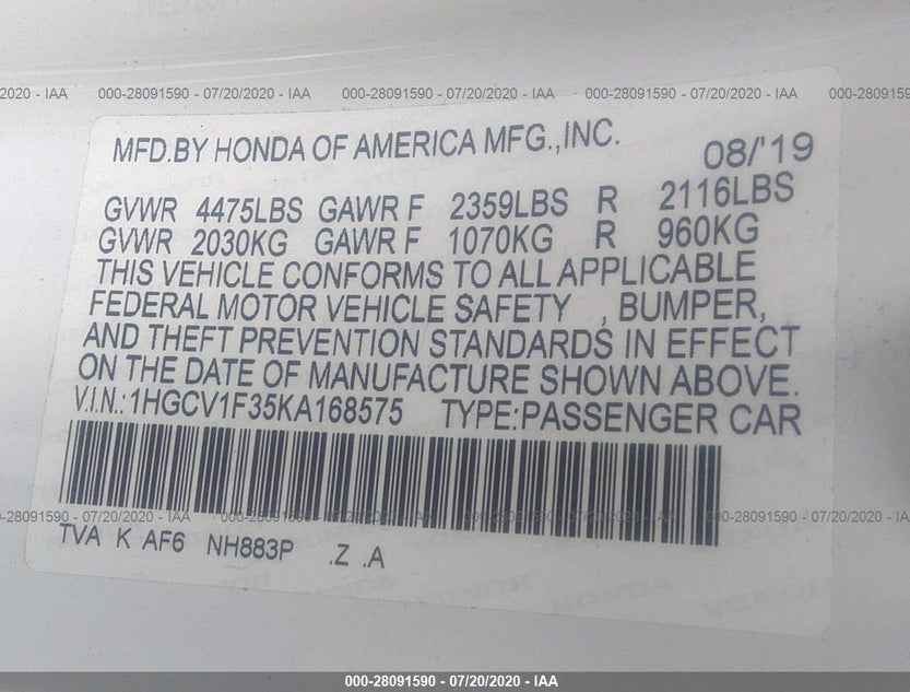 1HGCV1F35KA168575
