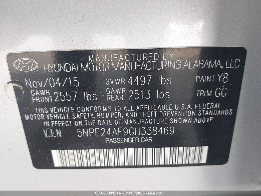 VIN 5NPE24AF9GH338469 2016 Hyundai Sonata, SE no.9