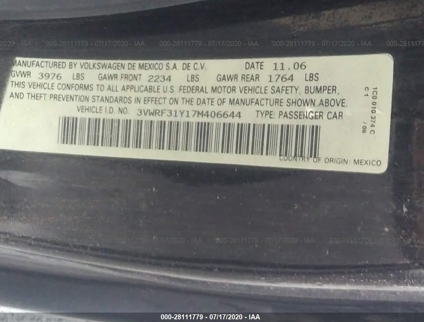 3VWRF31Y17M406644