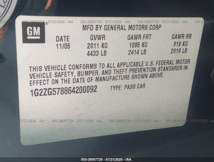 1G2ZG578864200092
