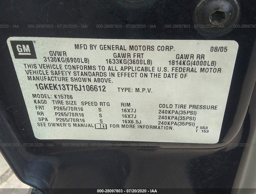 1GKEK13T76J106612