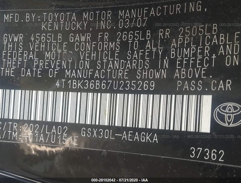 4T1BK36B67U235269