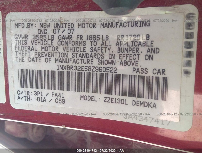 1NXBR32E58Z960522
