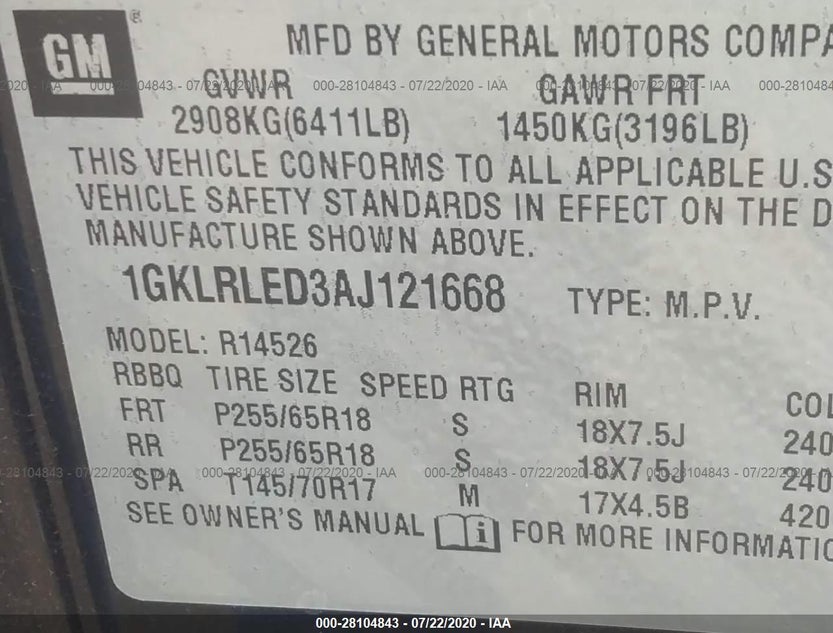 1GKLRLED3AJ121668