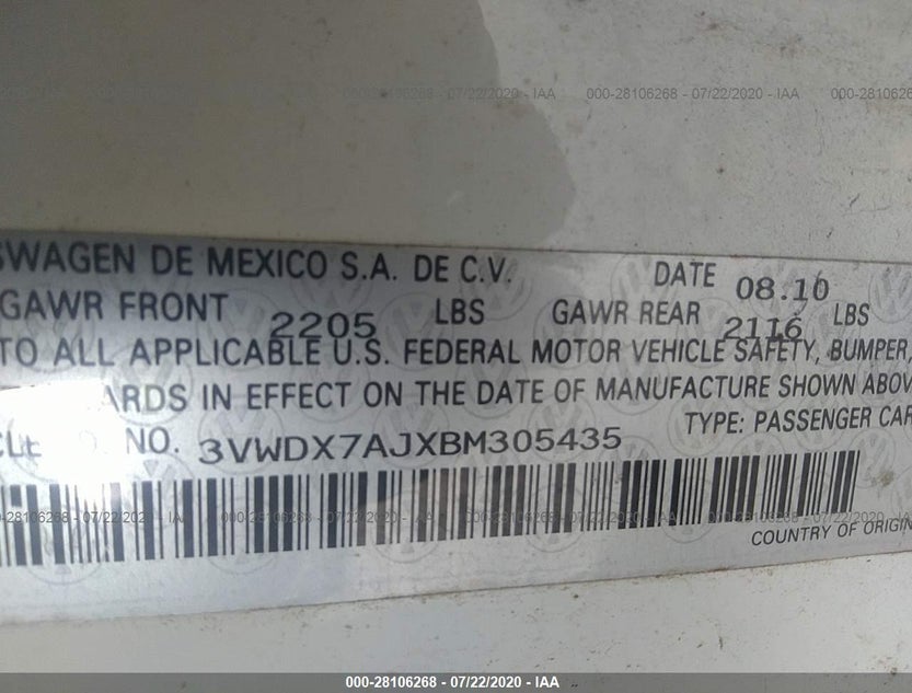 3VWDX7AJXBM305435