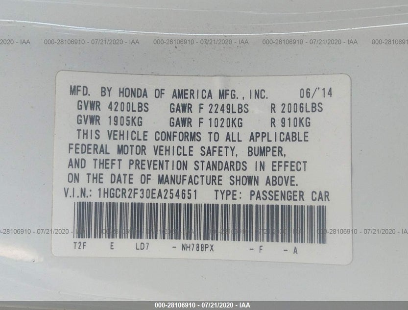 1HGCR2F30EA254651