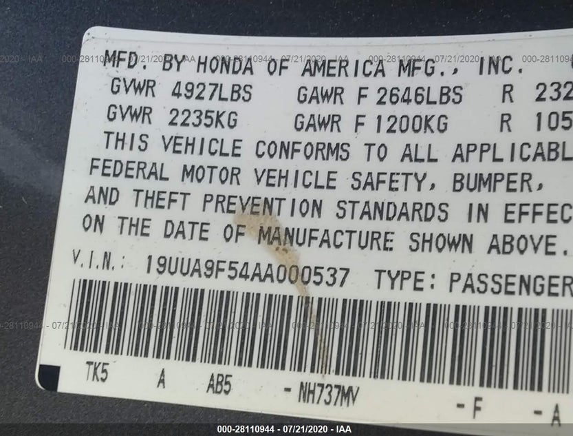 19UUA9F54AA000537