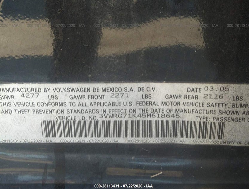 3VWRG71K45M618645
