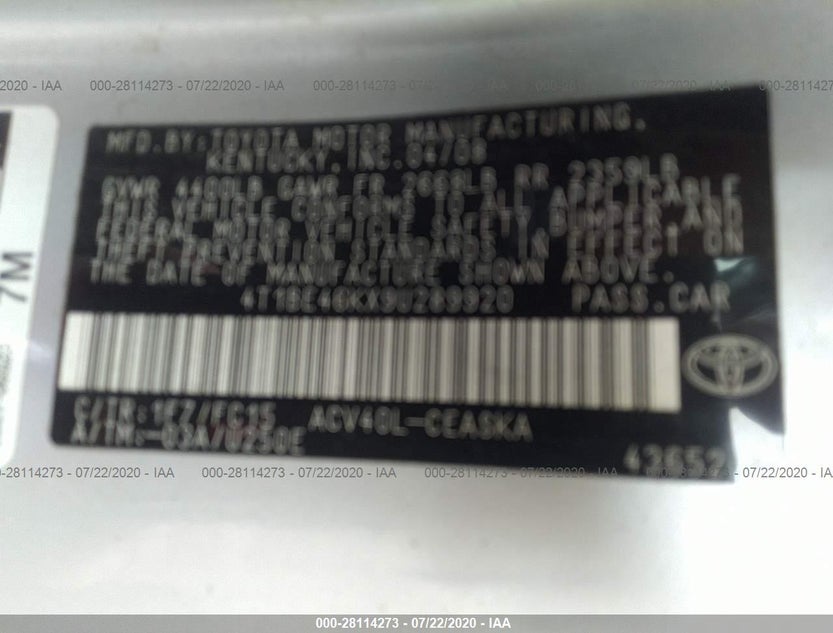 4T1BE46KX9U289920