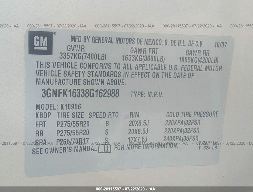 3GNFK16338G162988