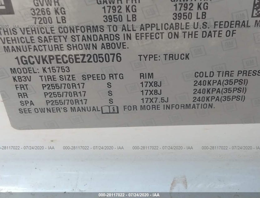 1GCVKPEC6EZ205076