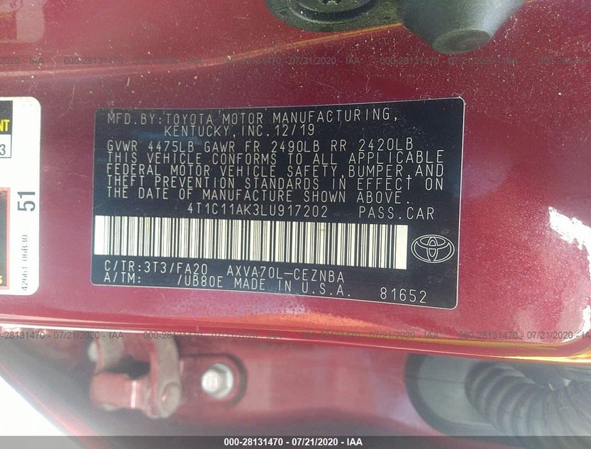 4T1C11AK3LU917202