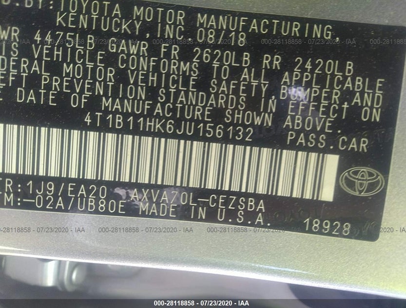 4T1B11HK6JU156132