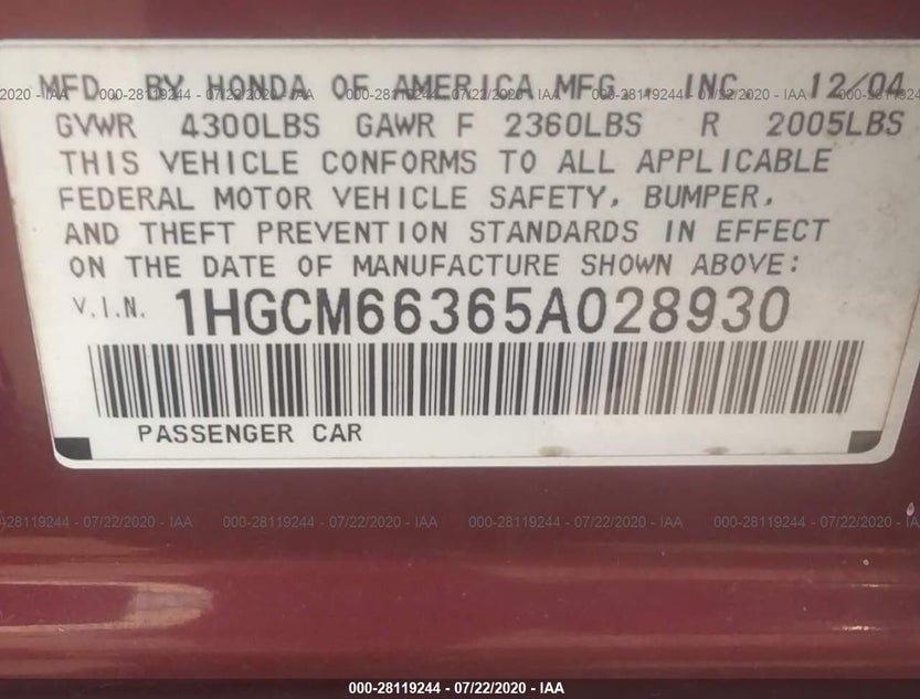 1HGCM66365A028930