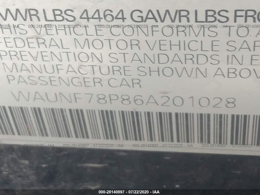 WAUNF78P86A201028 2006 Audi A3 2.0T