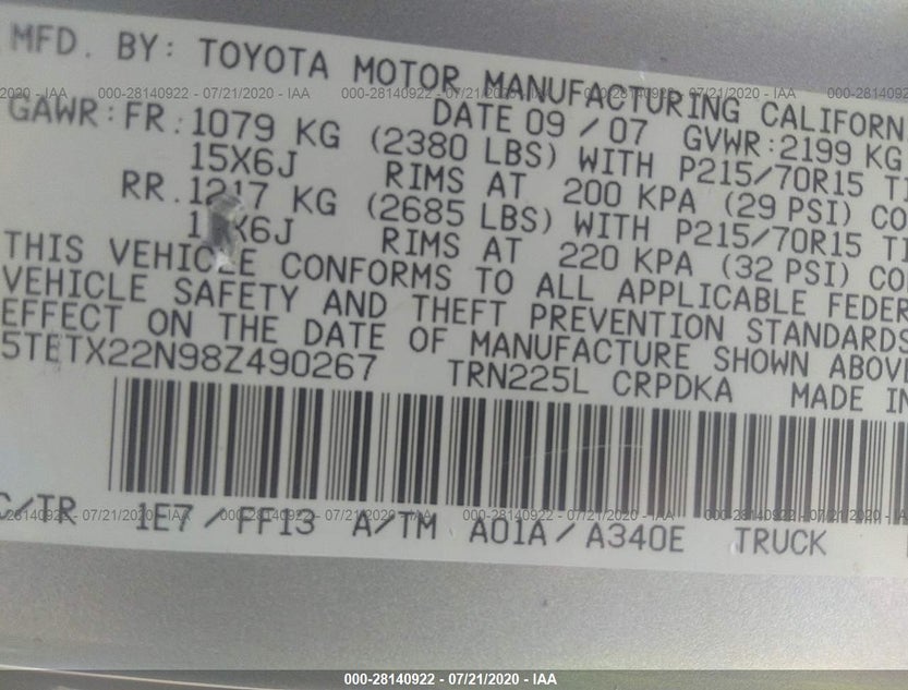 5TETX22N98Z490267