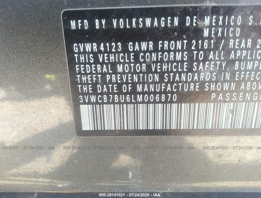 3VWCB7BU6LM006870
