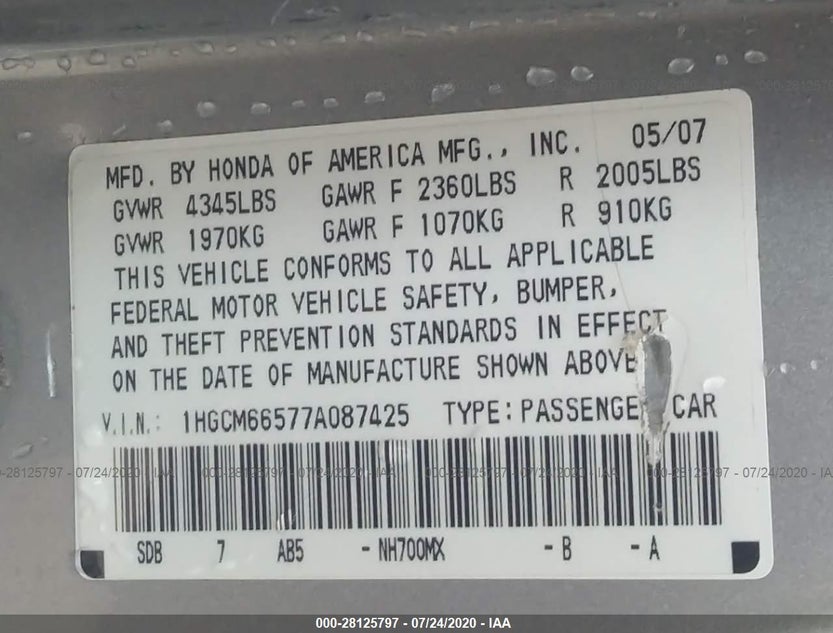 1HGCM66577A087425