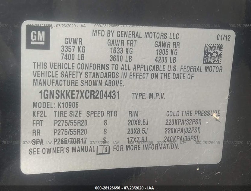 1GNSKKE7XCR204431