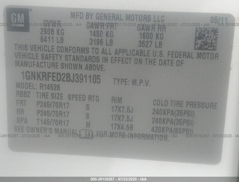 1GNKRFED2BJ391105